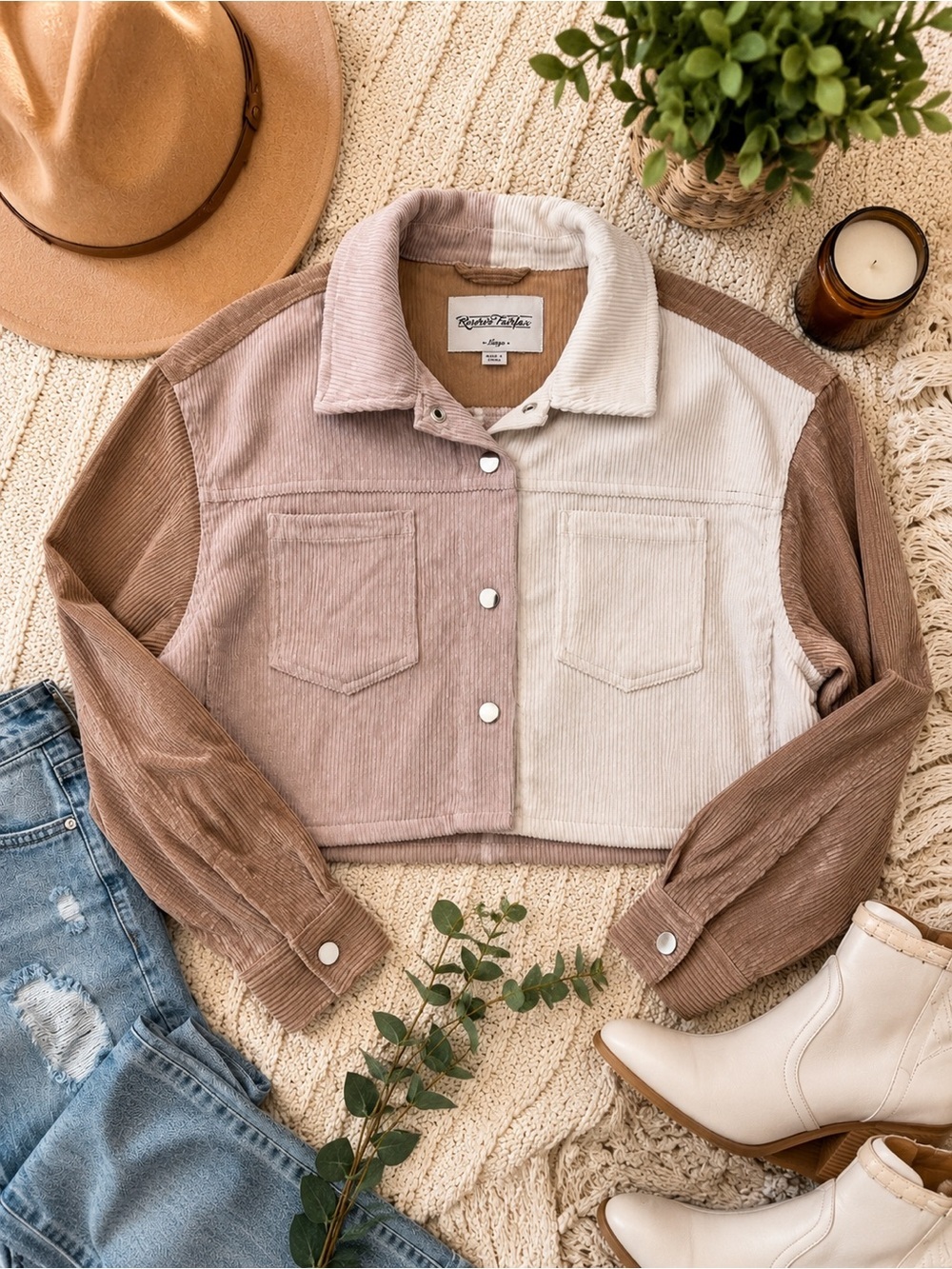 Reserve Fairfax Colorblock Corduroy Cropped Shacket Jacket Large